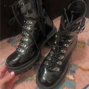 Jeffrey Campbell Black Patent Heeled Boots